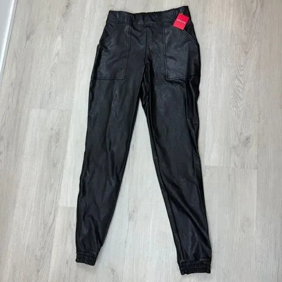 Spanx Leather Like Jogger Size Medium Black High Rise Faux 20364R
